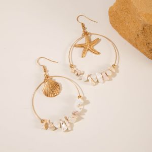 Retro Bohemian Asymmetric Sea Star Shell Earrings Geometric Stone Pendant Earrings Earrings Earrings