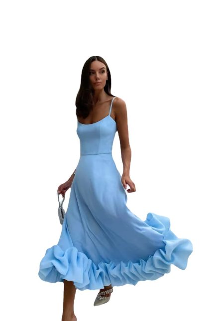 Women's new fashion suspender, three-dimensional flower A-line dress with large swing, dress