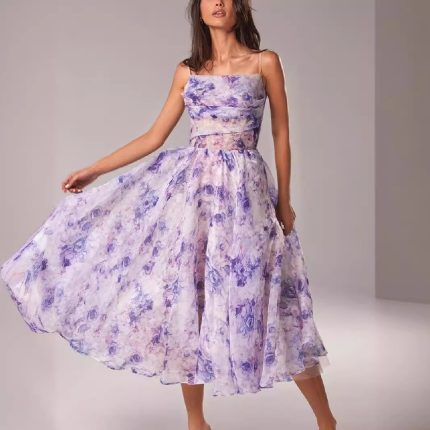 New style of strapless sleeveless printed large swing dress
