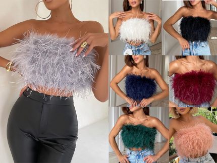 Spring and summer fashion fluffy multi-color fur strapless versatile
