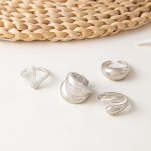 Geometric Metal Wind Lava Line Ring Four Piece Set Irregular Smooth Open Ring Set