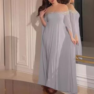 Elegant and sexy high waisted diamond studded chiffon banquet evening gown