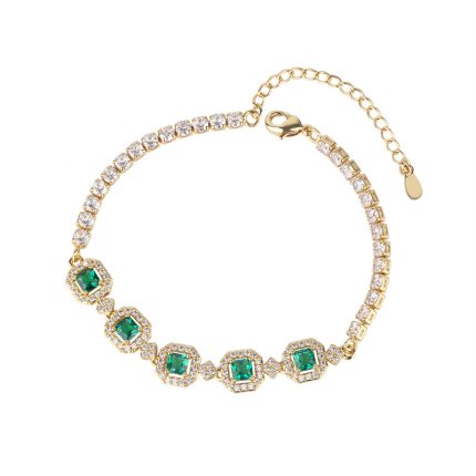 Minimalist Green Diamond Gold Platinum Bracelet with Multi Color Treasure New Style Bracelet for Women